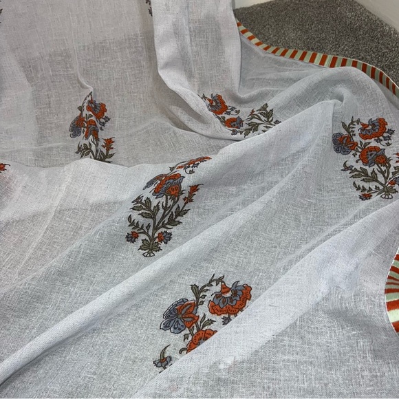 Anthropologie Cotton Block Print Curtain with Striped Trim | one panel - Picture 7 of 10